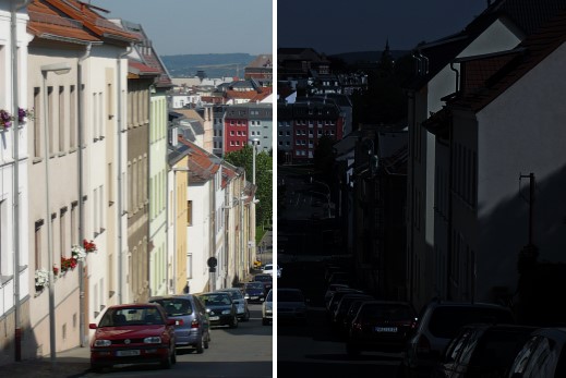 Amerikanische Nacht links: Original; rechts: Licht aus