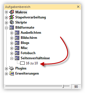 Das erstellte Bildformat im Aufgabenbereich